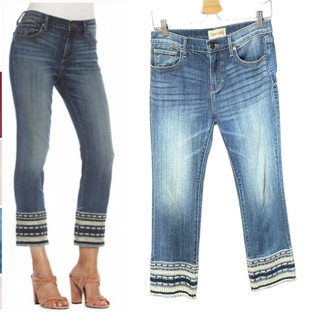 Driftwood Colette Cropped Embroidered Jeans‎ Size 27